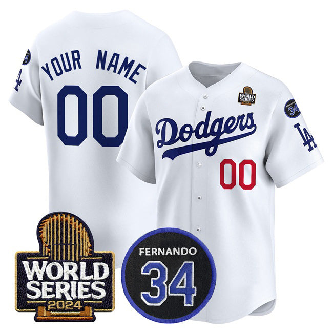 Custom Los Angeles Dodgers ACTIVE PLAYER White Fedasgoge 2024 World Series With Fernando Memorial Patch Limited Stitched Jersey