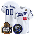Custom Los Angeles Dodgers ACTIVE PLAYER White Fedasgoge 2024 World Series With Fernando Memorial Patch Limited Stitched Jersey