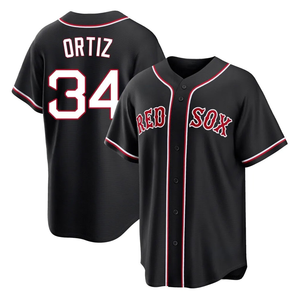 Boston Red Sox #34 David Ortiz Player Black Fedasgoge Out Home Game Stitched Jerseys