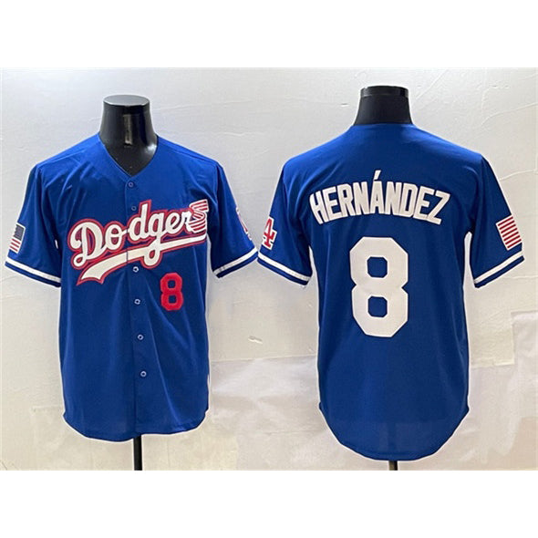 Los Angeles Dodgers #8 Enrique Hernandez Royal Fedasgoge With American Flag Patch Limited Stitched Jersey