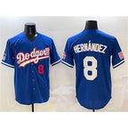 Los Angeles Dodgers #8 Enrique Hernandez Royal Fedasgoge With American Flag Patch Limited Stitched Jersey