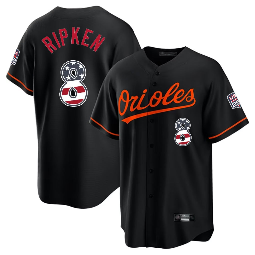 Baltimore Orioles #8 Cal Ripken Player Black Fedasgoge USA 250 Fourth of July Home Game Stitched Jerseys