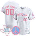 Custom Houston Astros  Love Street & Peace Sign Patch Bubblegum Pink Vapor Premier Limited Jersey ¨C White Fedasgoge