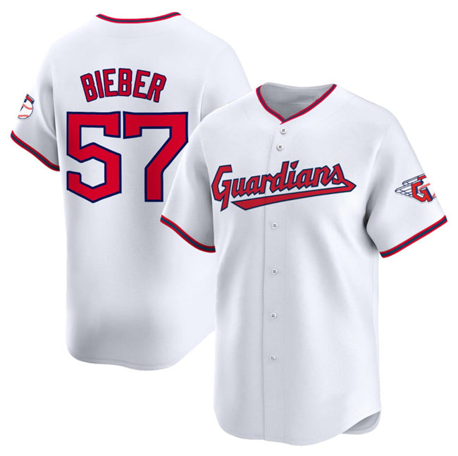 Cleveland Guardians #57 Shane Bieber White Fedasgoge Home Limited Stitched Jersey