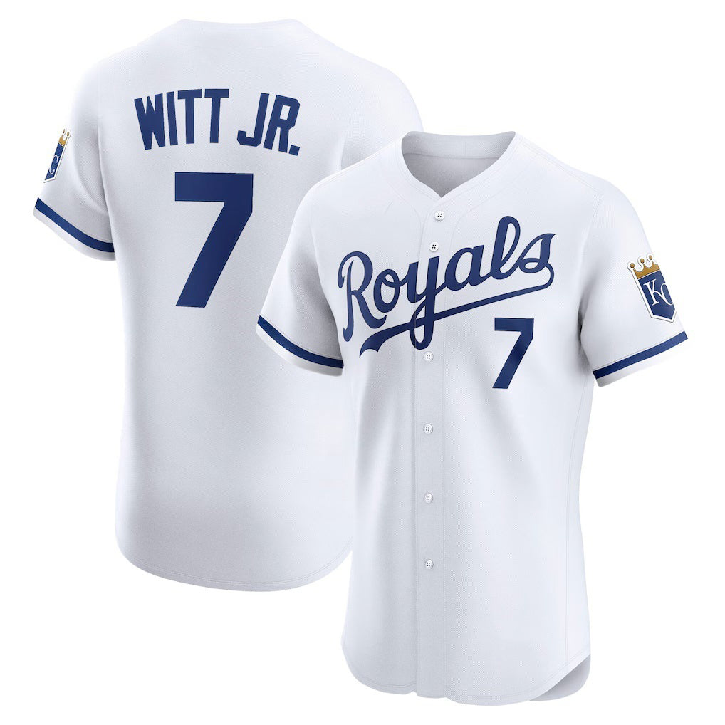 Kansas City Royals #7 Bobby Witt Jr. White Fedasgoge Home Elite Player Jersey