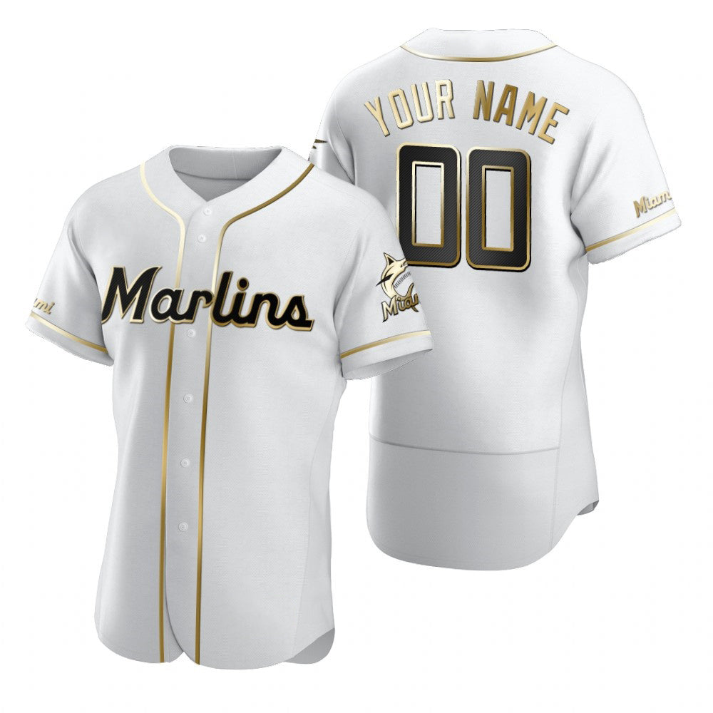 Custom Miami Marlins White Fedasgoge Stitched Flex Base Golden Edition Jersey