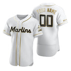Custom Miami Marlins White Fedasgoge Stitched Flex Base Golden Edition Jersey
