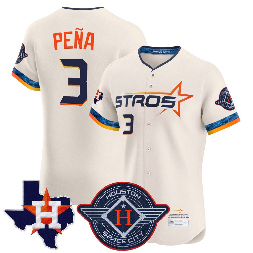 Houston Astros #3 Jeremy Pena Player Cream Fedasgoge City Connect Texas Patch Vapor Premier Limited Elite Home Stitched Jerseys