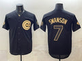 Chicago Cubs #7 Dansby Swanson Black Gold Fedasgoge 150th Anniversary Patch Stitched Jersey