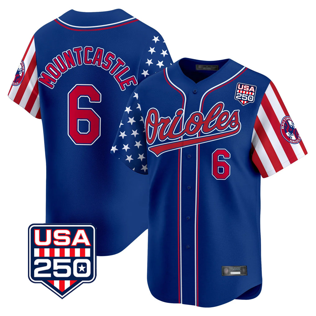 Baltimore Orioles #6 Ryan Mountcastle Player Royal Fedasgoge USA 250 Independence Day Vapor Premier Limited Home Game Stitched Jerseys