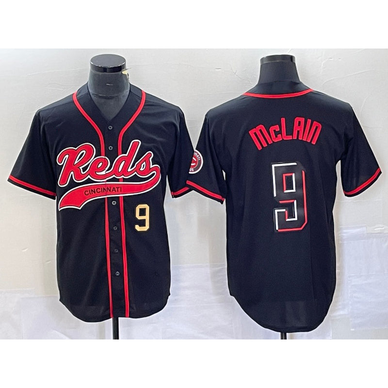 Cincinnati Reds #9 Matt McLain Number Black Fedasgoge 2023 City Connect Cool Base Stitched Jersey 2