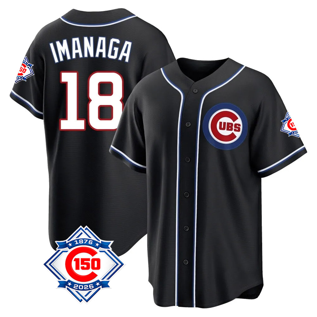 Chicago Cubs #18 Shota Imanaga Player Black Fedasgoge Fashion Out 150th Anniversary Game Stitched Jerseys