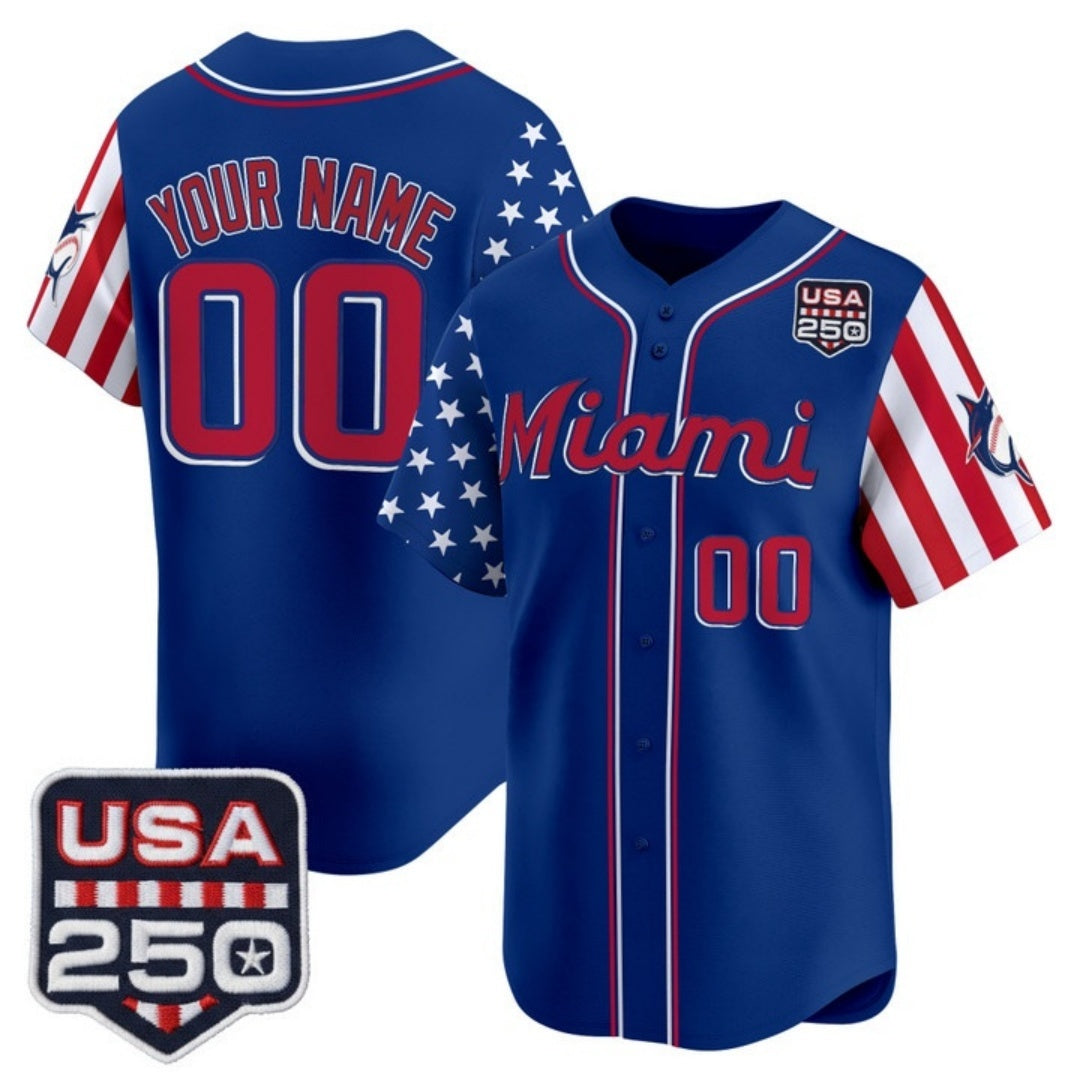 Custom Miami Marlins Royal Fedasgoge America 250 Edition Vapor Premier Limited Stitched Jerseys