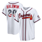 Atlanta Braves #30 Drake Baldwin USA 250 Fourth of July Home Stadium Jersey - White Fedasgoge