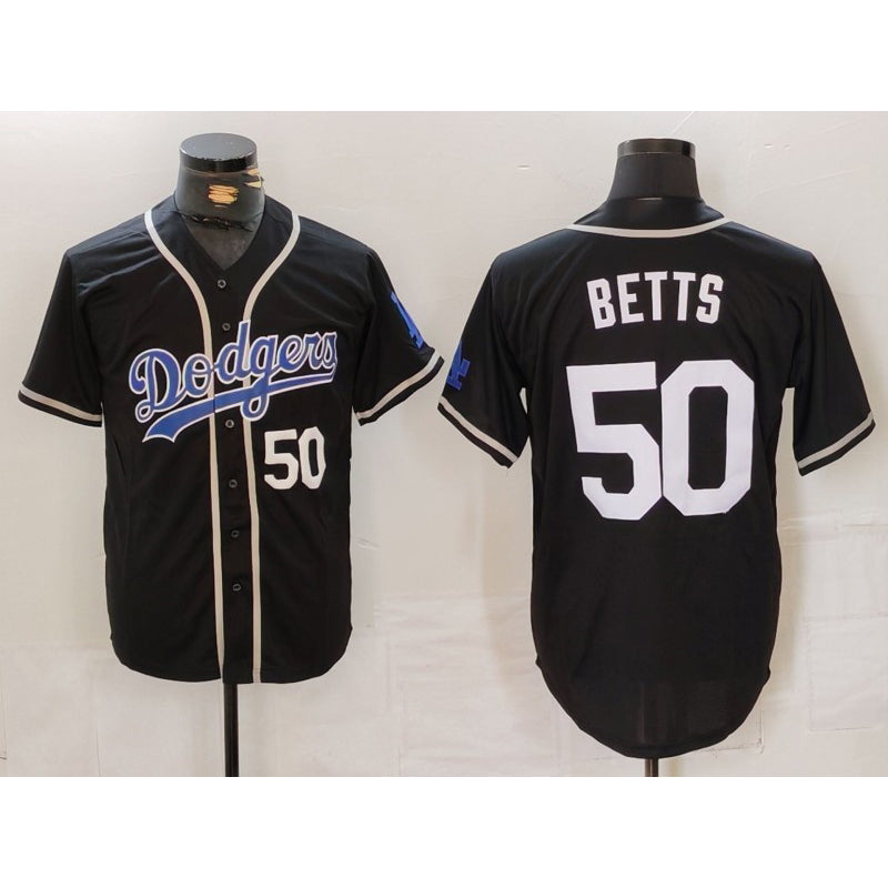 Los Angeles Dodgers #50 Mookie Betts Number Black Fedasgoge White Cool Base Stitched Jerseys