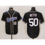 Los Angeles Dodgers #50 Mookie Betts Number Black Fedasgoge White Cool Base Stitched Jerseys