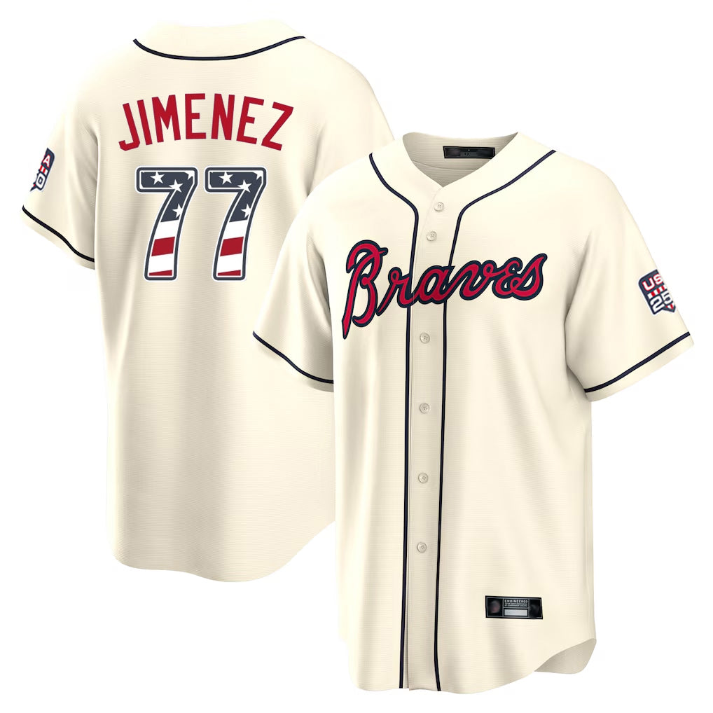 Atlanta Braves #77 Joe Jimenez Player Cream Fedasgoge USA 250 Fourth Of July Limited Home Game Stitched Jerseys