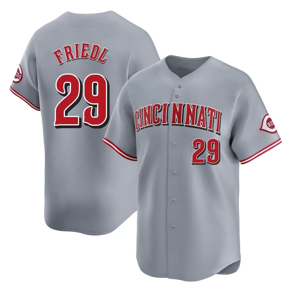 Cincinnati Reds #29 TJ Friedl Player Gray Fedasgoge Home Limited Stitched Jerseys