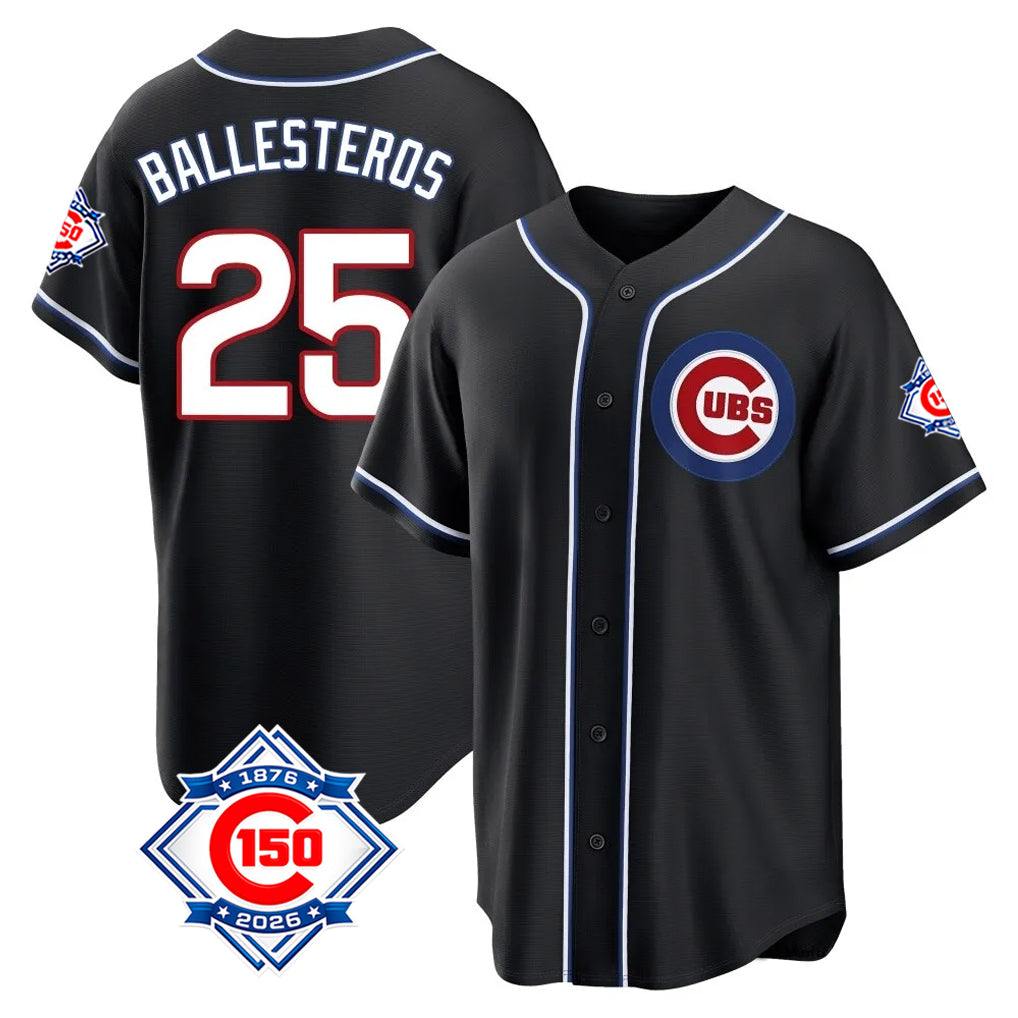 Chicago Cubs #25 Moises Ballesteros Player Black Fedasgoge Fashion Out 150th Anniversary Game Stitched Jerseys