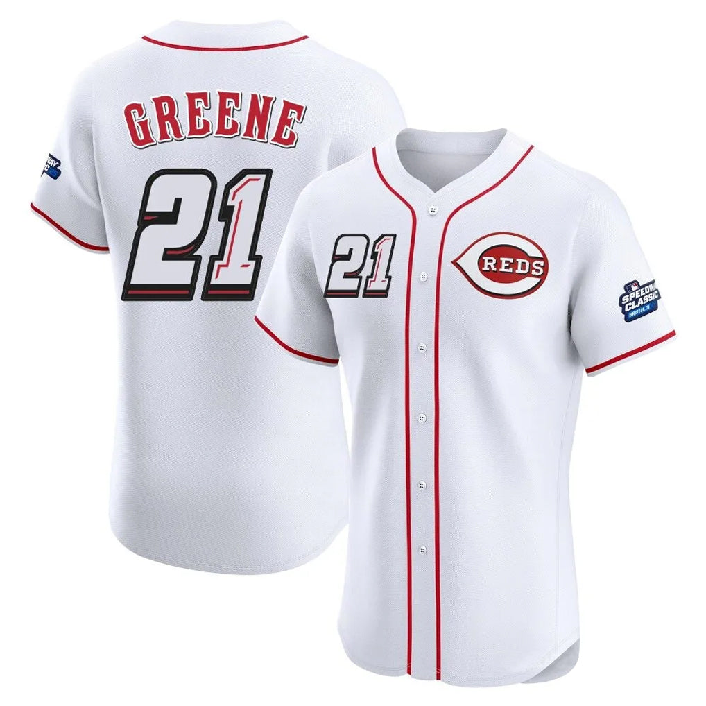 Cincinnati Reds #21 Hunter Greene Player White Fedasgoge Speedway Classic Limited Elite Home Stitched Jerseys