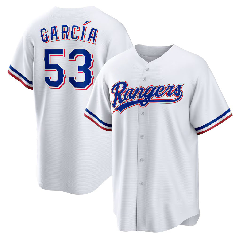 Texas Rangers #53 Adolis Garcia White Fedasgoge Home Replica Jersey