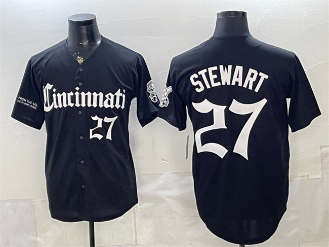 Cincinnati Reds #27 Sal Stewart Black Fedasgoge 'Gothic Queen City Edition' Vapor Premier Limited Stitched Jersey
