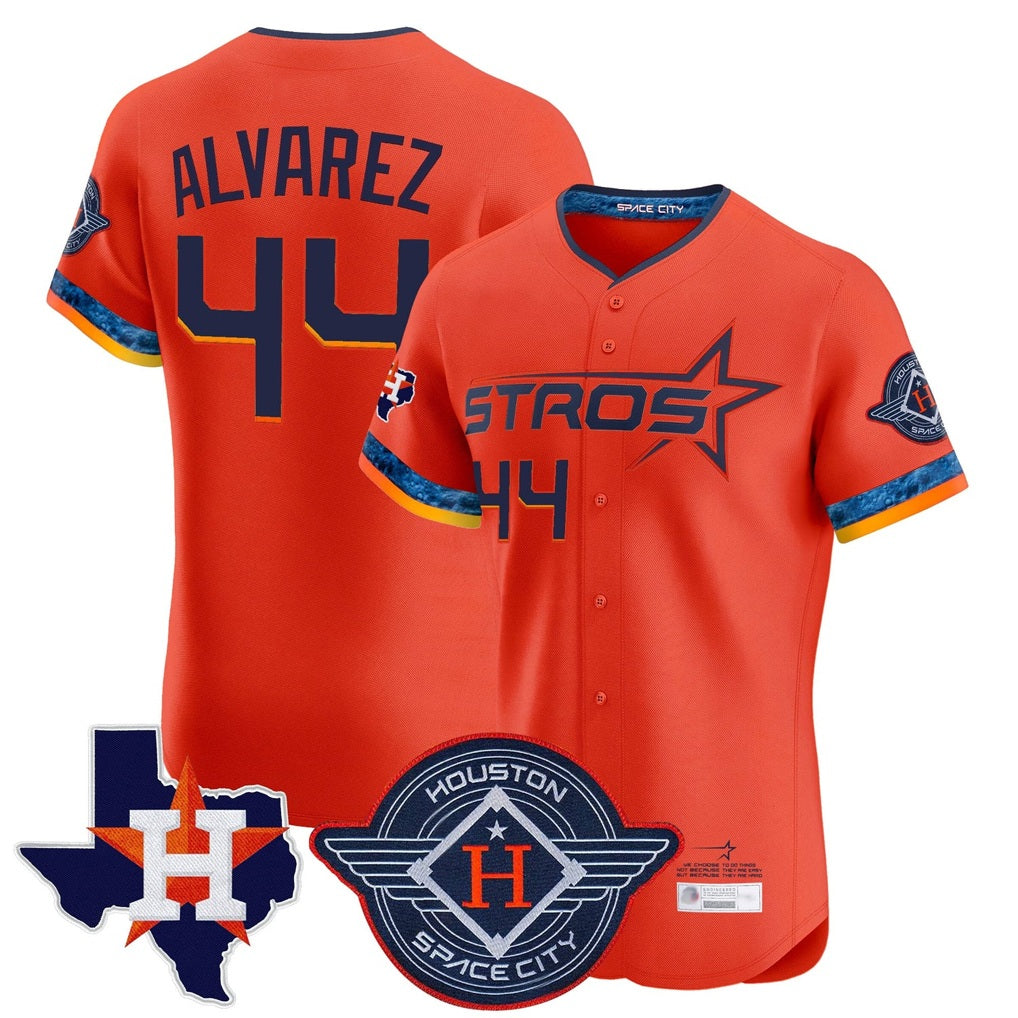 Houston Astros #44 Yordan Alvarez Player Orange Fedasgoge City Connect Texas Patch Vapor Premier Limited Elite Home Stitched Jerseys