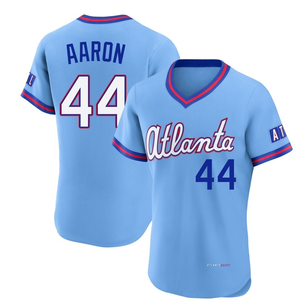 Atlanta Braves #44 Hank Aaron Player Powder Blue Fedasgoge 2026 City Connect T-shirt Limited Elite Home Game Stitched Jerseys