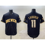 Milwaukee Brewers #11 Jackson Chourio Black Gold Fedasgoge With Home Patch Limited Stitched Jersey