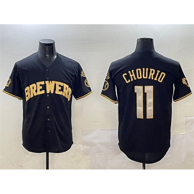 Milwaukee Brewers #11 Jackson Chourio Black Gold Fedasgoge With Home Patch Limited Stitched Jersey