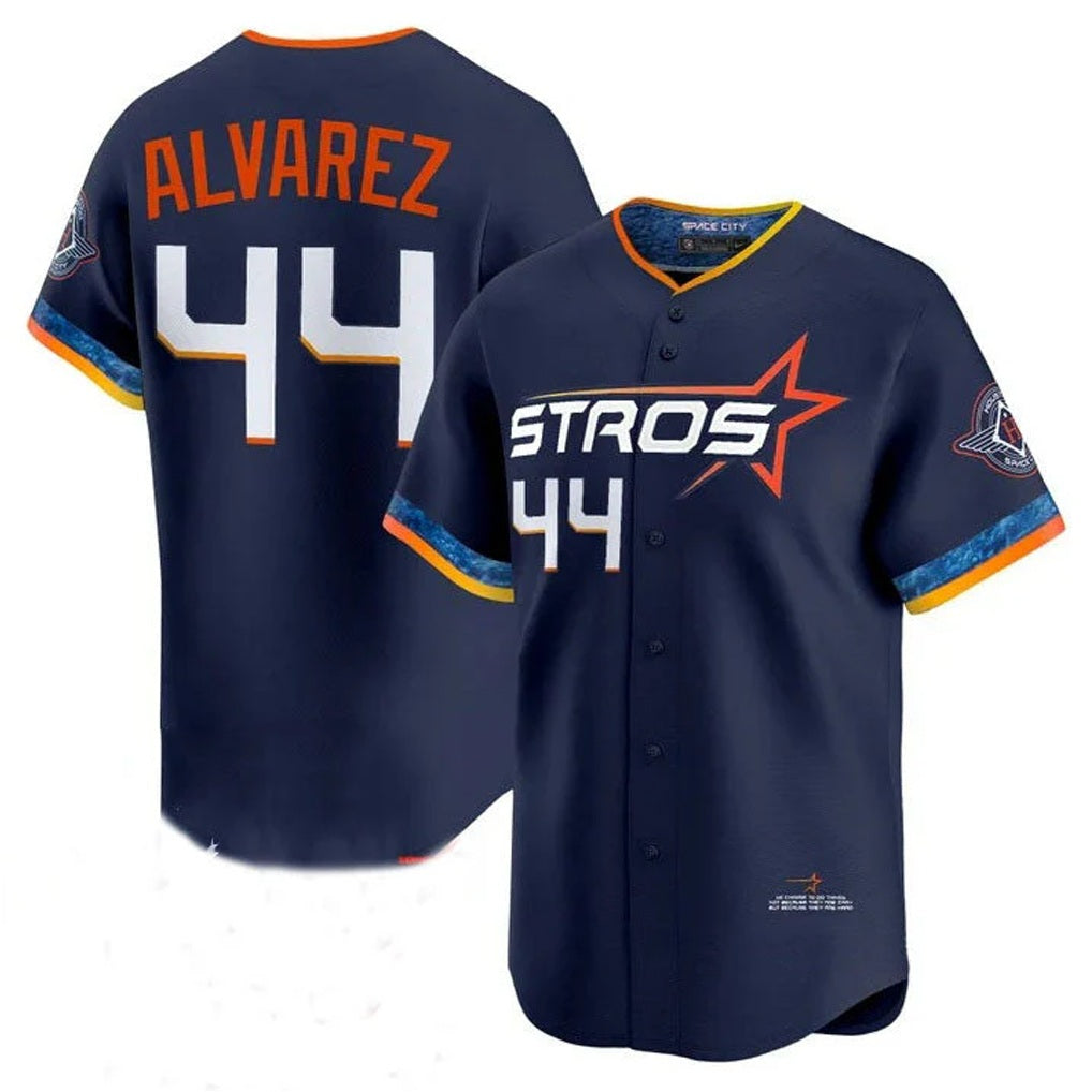 Houston Astros #44 Yordan Alvarez Player Navy Fedasgoge City Connect Limited Home Stitched Jerseys