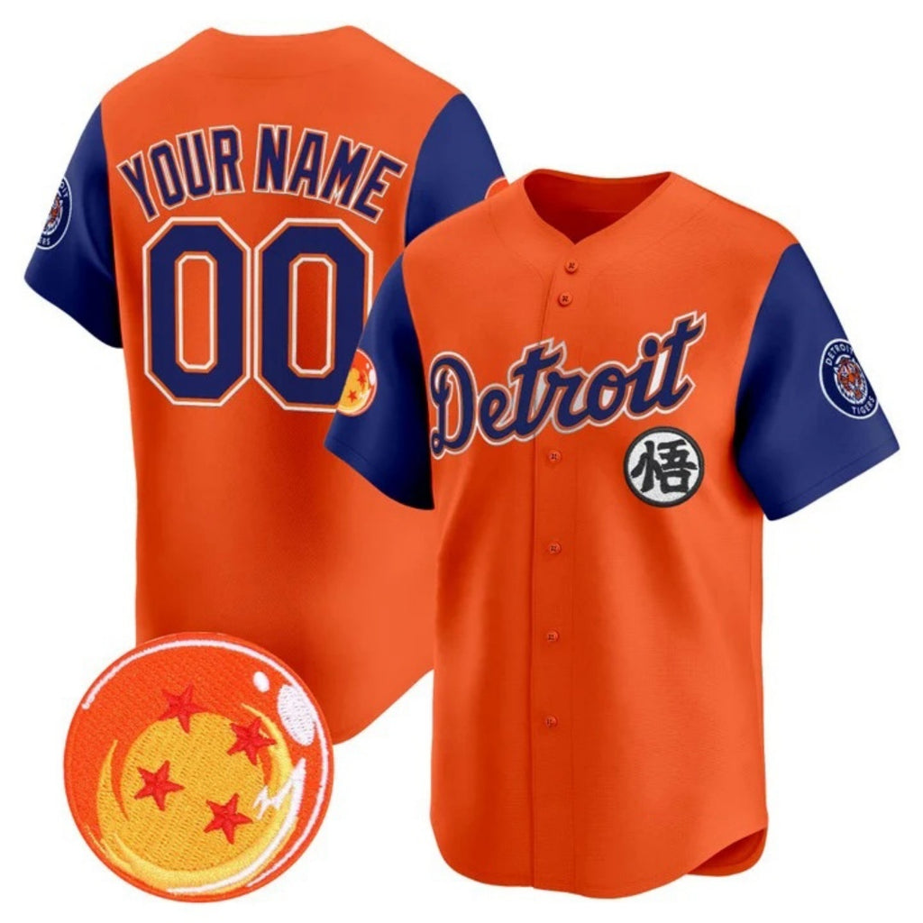 Custom Detroit Tigers x Dragon Ball Royal Orange Fedasgoge Vapor Premier Limited Jersey - All Stitched