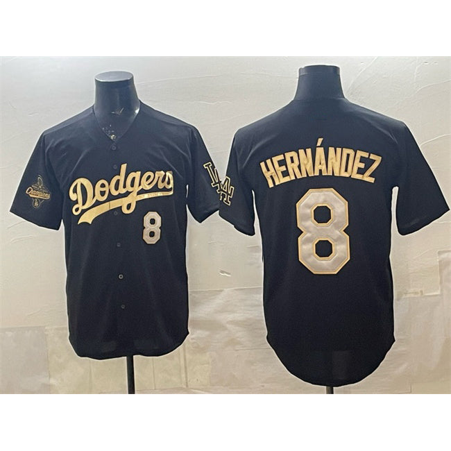 Los Angeles Dodgers #8 Enrique Hernandez Black Gold Fedasgoge 2025 World Series Champions Patch Limited Stitched Jersey