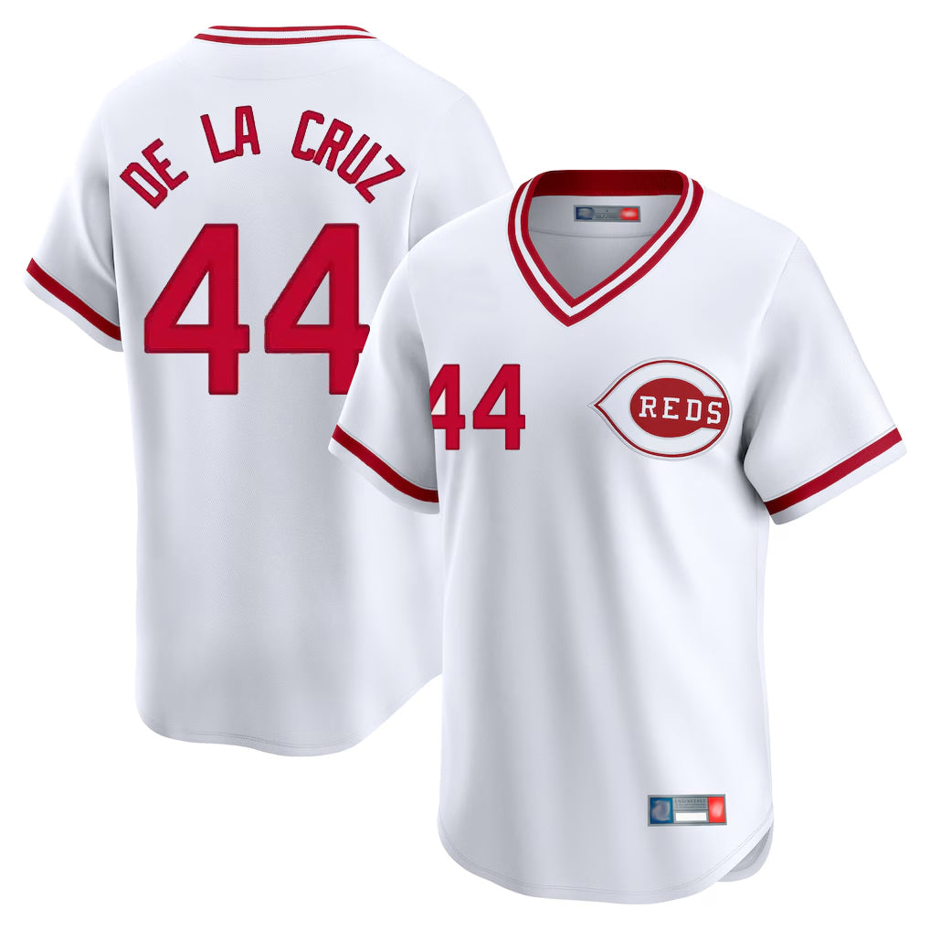 Cincinnati Reds #44 Elly De La Cruz Player White Fedasgoge Cooperstown Collection Limited T-shirt Home Stitched Jerseys