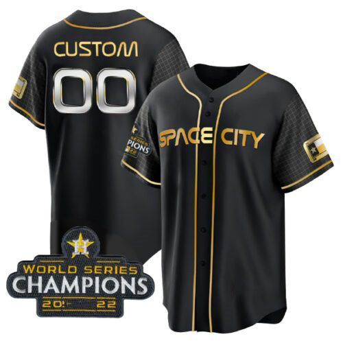 Custom Houston Astros Active Player Black Gold Fedasgoge 2022 World Series Stitched Jersey
