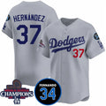 Los Angeles Dodgers #37 Teoscar Hernandez Gray Fedasgoge 2024 World Series Champions With Fernando Memorial Patch Vapor Premier Limited Stitched Jersey