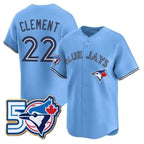 Toronto Blue Jays #22 Ernie Clement Blue Fedasgoge 50th Anniversary Alternate Limited Jersey