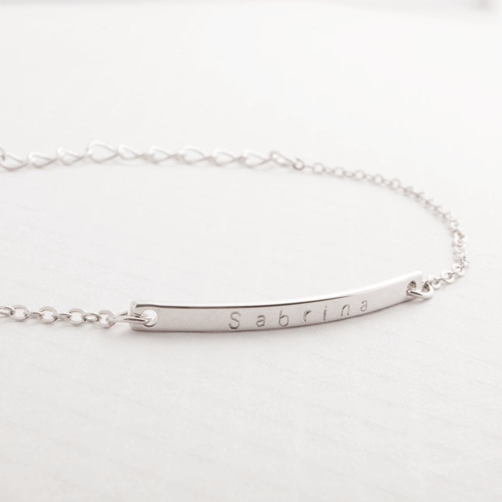 Custom Jewelry 16K Gold Your Name Bar Bracelet Personalized gift Gold Plated bar Delicate Hand Stamp Best bridesmaid Wedding Graduation Gift