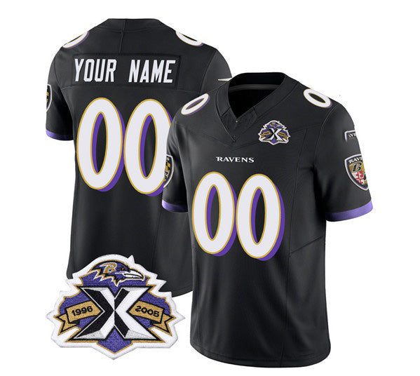 Custom B.Ravens Active Player Black Fedasgoge 2023 F.U.S.E With Patch Throwback Vapor Limited Stitched Jersey