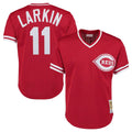 Cincinnati Reds #11 Barry Larkin Player Red Fedasgoge Mitchell & Ness Throwback Cooperstown Mesh T-shirt Game Stitched Jerseys