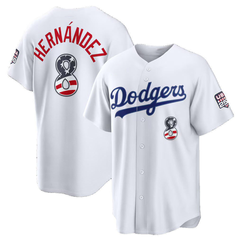 Los Angeles Dodgers #8 Enrique Hernandez White Fedasgoge USA 250 Fourth of July Home Stadium Jersey