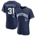 Chicago Cubs #31 Greg Maddux Player Navy Fedasgoge City Connect Limited Elite Home Stitched Jerseys