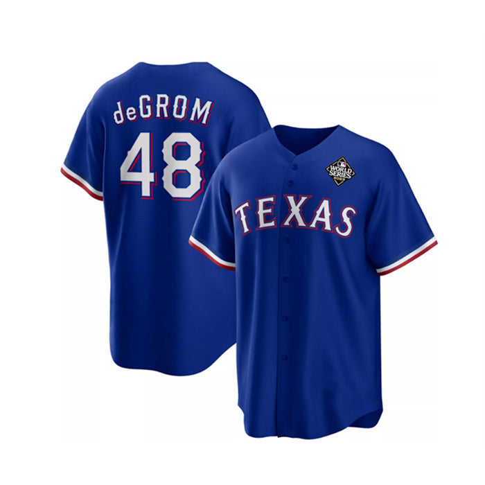 Texas Rangers #48 Jacob DeGrom Royal Fedasgoge 2023 World Series Cool Base Stitched Jersey