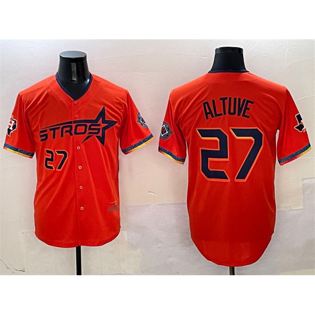 Houston Astros #27 Jose Altuve Orange Fedasgoge 2025 City Connect With Texas Patch Limited Stitched Jersey