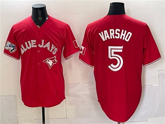 Toronto Blue Jays #5 Daulton Varsho Red Fedasgoge 50 Seasons Patch Stitched Jersey