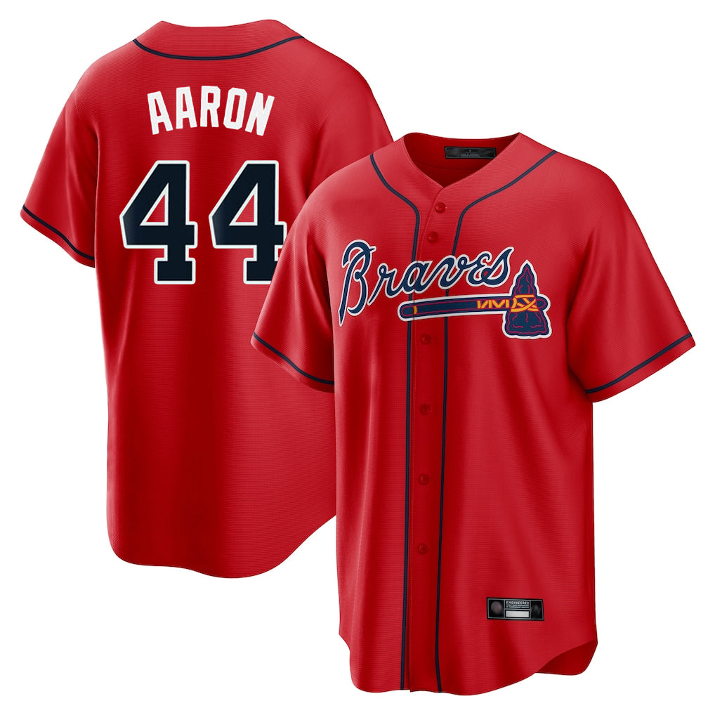 Atlanta Braves #44 Hank Aaron Player Red Fedasgoge Home Game Stitched Jerseys