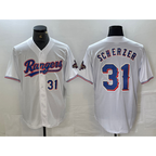 Texas Rangers #31 Max Scherzer Number White Fedasgoge 2023 World Series Champions Cool Base Jerseys