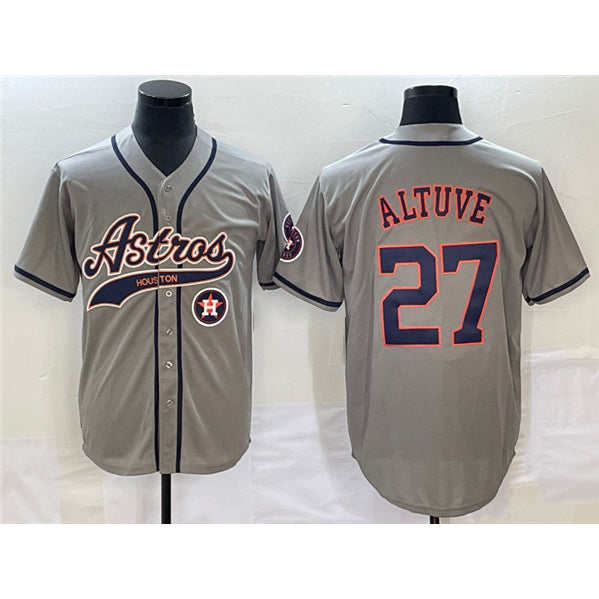Houston Astros #27 Jose Altuve Gray Fedasgoge With Patch Cool Base Stitched Jersey