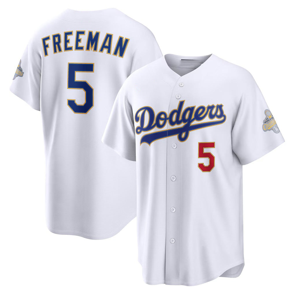 Los Angeles Dodgers #5 Freddie Freeman White Fedasgoge 2026 Gold Collection Stadium Jersey