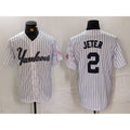 New York Yankees #2 Derek Jeter White Fedasgoge Pinstripe Fashion Cool Base Jersey 3